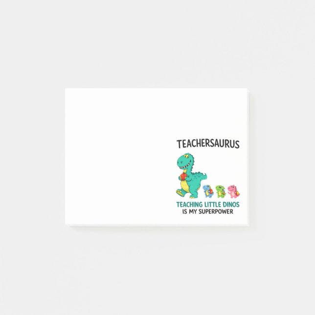 Notas Post-it® Humor de Teachersaurus con pequeños dinosaurios (Anverso)