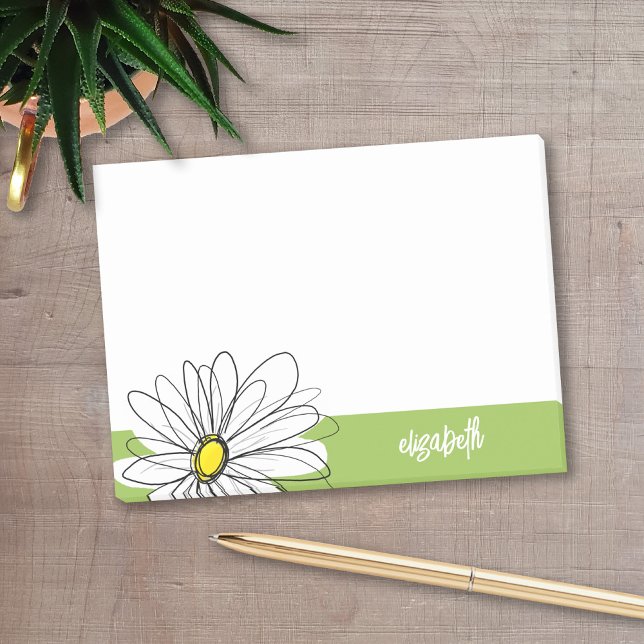 Notas Post-it® Ilustracion Daisy Floral de moda - cal y amarillo (Personalized post-it notes with a monogram and whimsical daisy drawing - low quantity available)