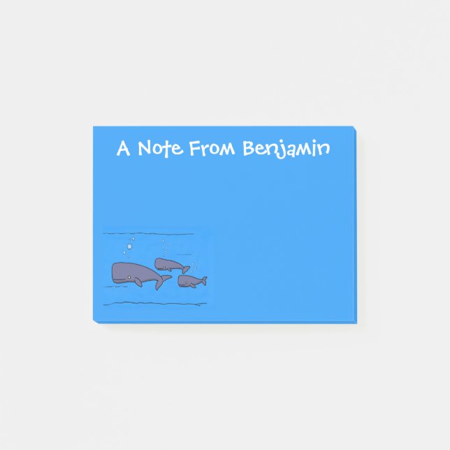 Notas Post-it® Ilustracion de ballenas personalizados migratorias (Anverso)