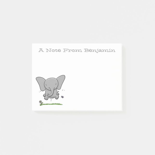 Notas Post-it® Ilustración de dibujos animados de elefante bebé v (Anverso)