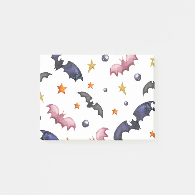 Notas Post-it® Ilustracion de Halloween con murciélagos y estrell (Anverso)