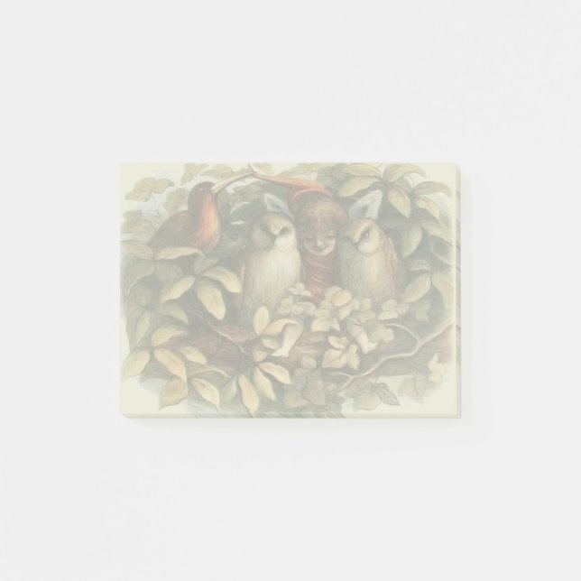 Notas Post-it® Ilustración de la naturaleza de hadas elfas y búho (Anverso)