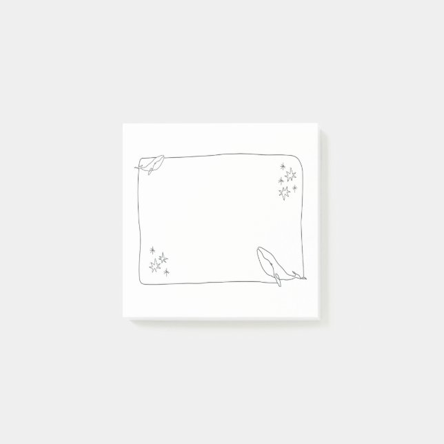 Notas Post-it® Ilustracion de marco de arte de línea, ballena (Anverso)
