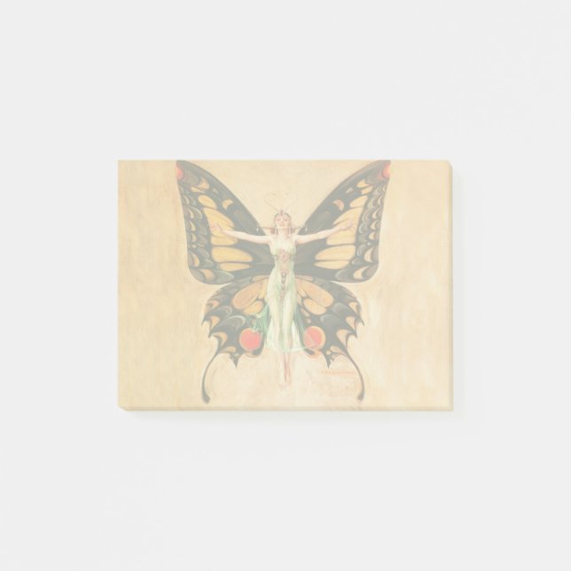 Notas Post-it® Ilustración de mujer Leyendecker mariposa Flapper (Anverso)