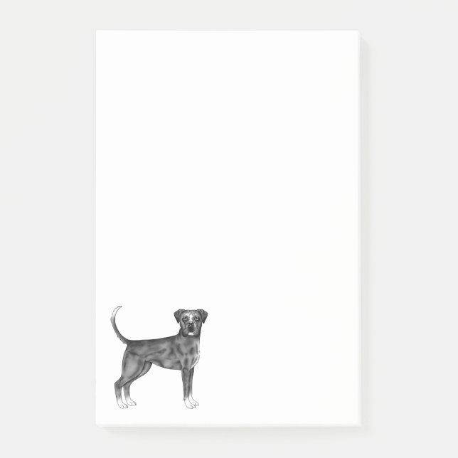Notas Post-it® Ilustración de perro boxer alemán en blanco y negr (Anverso)