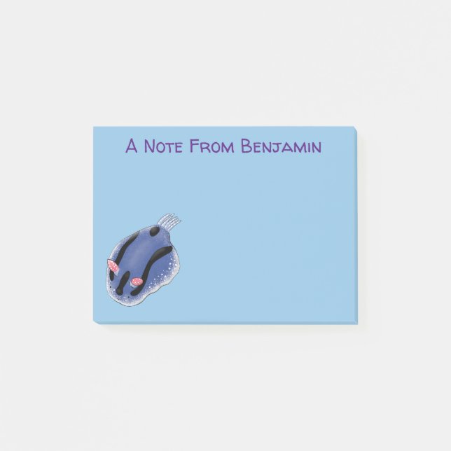 Notas Post-it® Ilustracion de personalizado de nudibranquias azul (Anverso)