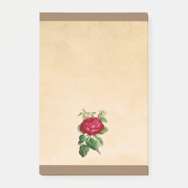 Notas Post-it® Ilustración de rosa roja sobre fondo bronceado (Anverso)
