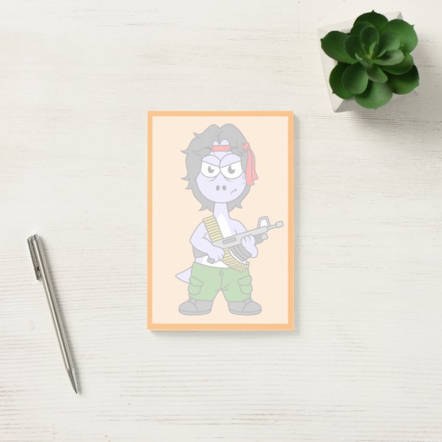 Notas Post-it® Ilustracion De Un Brontosauro Vestido Como Rambo. (Oficina)