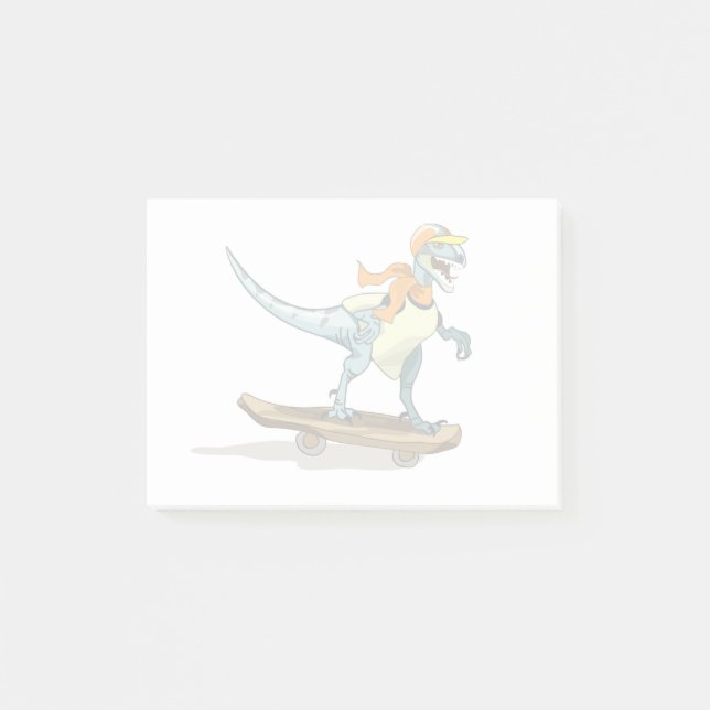 Notas Post-it® Ilustracion De Un Skateboarding Raptor. (Anverso)