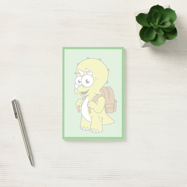 Notas Post-it® Ilustracion De Un Triceratops Con Mochila. (Oficina)