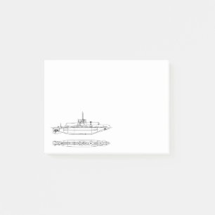 Notas Post-it® Ilustracion del submarino del vintage