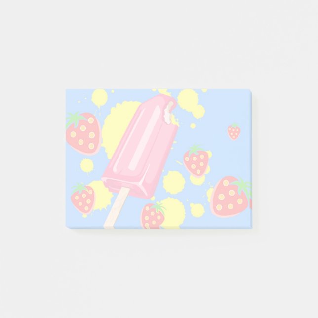 Notas Post-it® Ilustracion Fun Popsicle Rosa y Strawberries (Anverso)