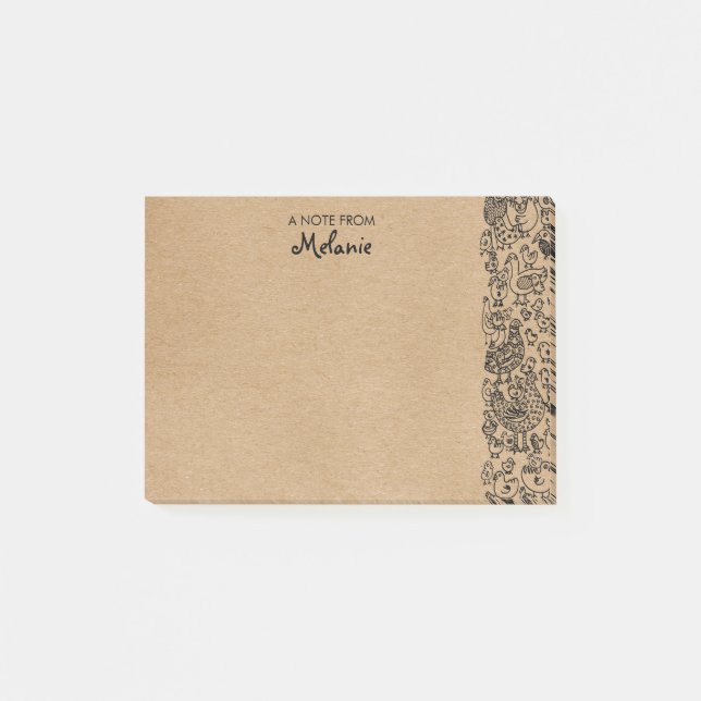 Notas Post-it® Ilustración Personalizada de Aves Rustic Kraft (Anverso)