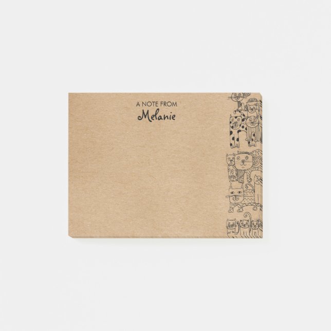 Notas Post-it® Ilustración personalizada de gatos Rustic Kraft (Anverso)