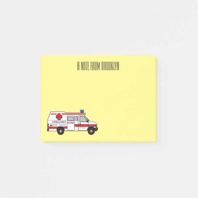Notas Post-it® Ilustracion personalizado de ambulancia (Anverso)