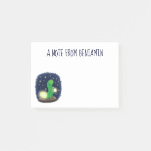 Notas Post-it® Ilustracion personalizado de gusano de brillo verd