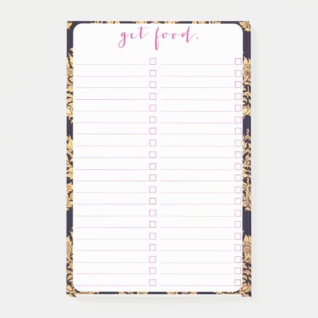 Notas Post-it® Impresión contemporánea tradicional de Damasco neg (Anverso)