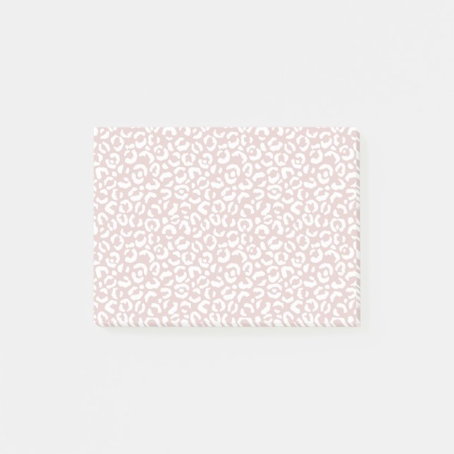 Notas Post-it® Impresión de leopardo blanco crema rosado (Anverso)