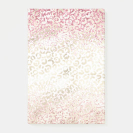 Notas Post-it® Impresión de Leopardo de Oro Glam, Purpurina Rosa