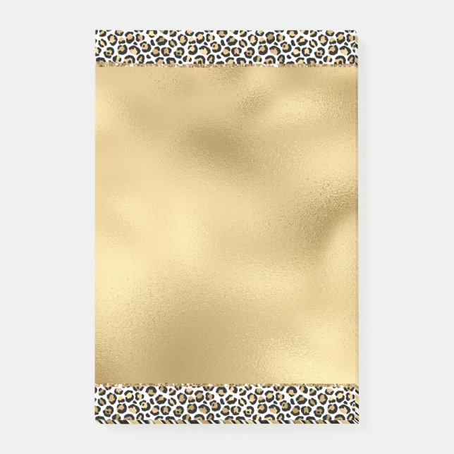 Notas Post-it® Impresión de leopardo negro dorado (Anverso)