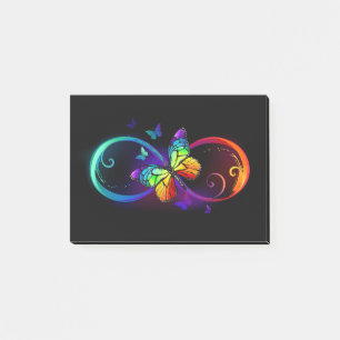 Notas Post-it® Infinidad vibrante con mariposa arco iris sobre ne