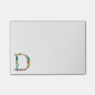 Notas Post-it® Inicial floral del monograma de la letra - D -