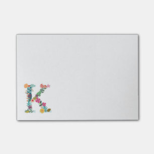 Notas Post-it® Inicial floral del monograma de la letra - K -