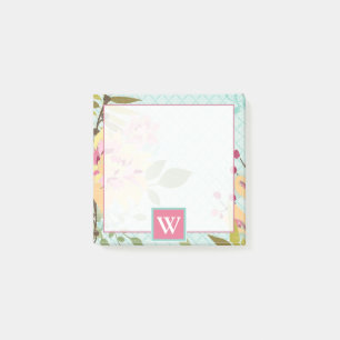 Notas Post-it® Inicial  Jardín floral, fondo azul