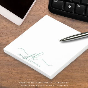 Notas Post-it® Iniciales de monograma de escritura verde moderna