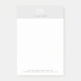 Notas Post-it® Iniciales de monograma Minimalista elegante y gris