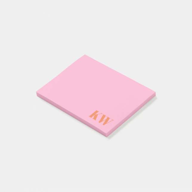 Notas Post-it® Iniciales de monograma modernas personalizadas ros (En perspectiva)