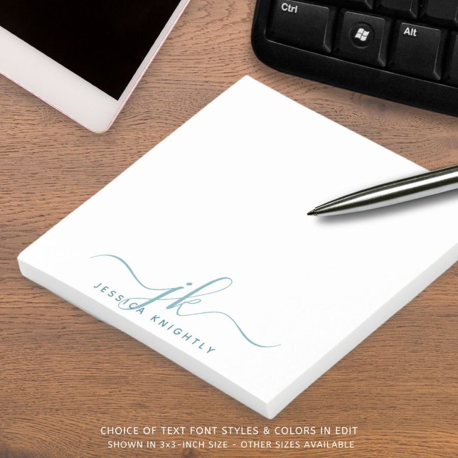 Notas Post-it® Iniciales de monograma Verde azulado de escritura  (Subido por el creador)