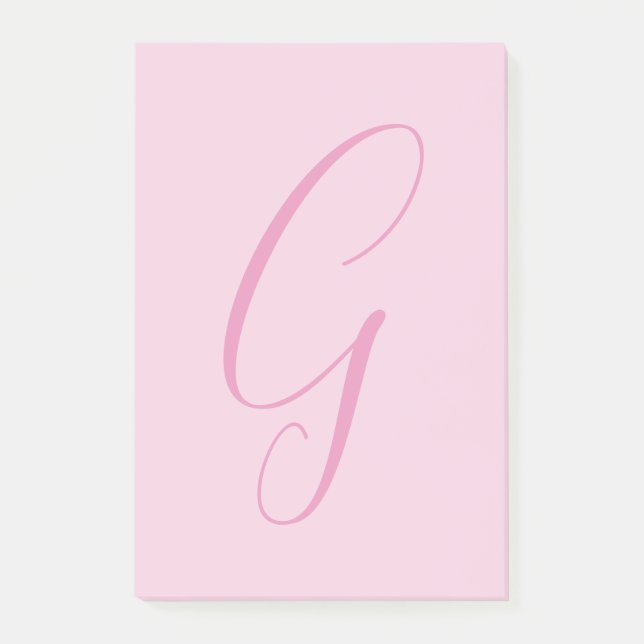 Notas Post-it® Initial Letter Monogram Light Pink Plain Chic (Anverso)