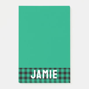 Notas Post-it® Jade Green Buffalo Check White Name