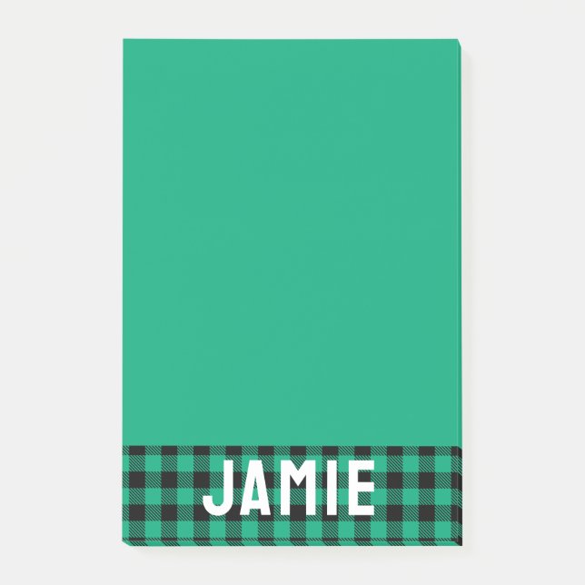Notas Post-it® Jade Green Buffalo Check White Name (Anverso)