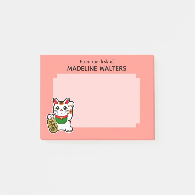 Notas Post-it® Japonés Beckoning Cat Pink personalizado (Anverso)