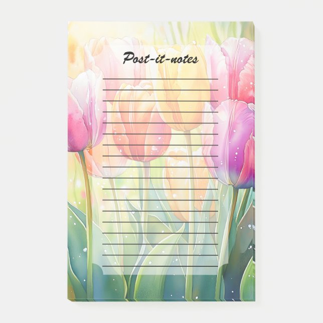Notas Post-it® Jardín de Tulipanes de la Primavera de la acuarela (Anverso)