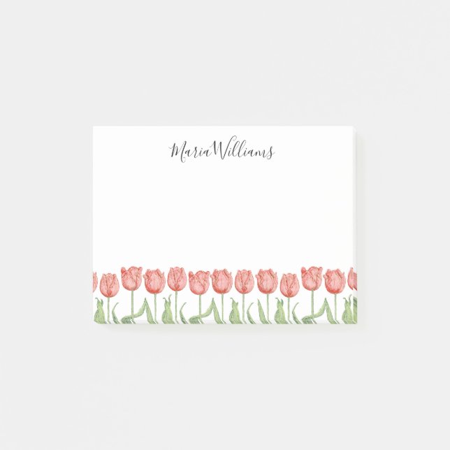 Notas Post-it® Jardín de tulipanes rosados personalizados 4x3 (Anverso)
