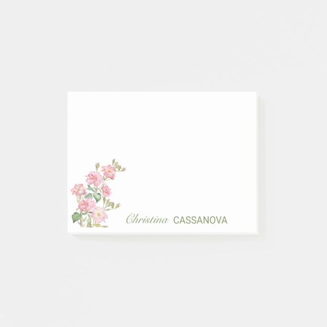 Notas Post-it® Jardín floral de acuarela rosa bonito (Anverso)