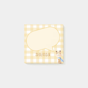 Notas Post-it® Jirafa linda patrón de cuadros naranja pastel