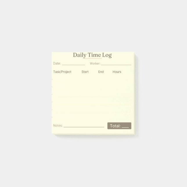 Notas Post-it® Job Time Log Notepad – Work Hours Tracker (Anverso)