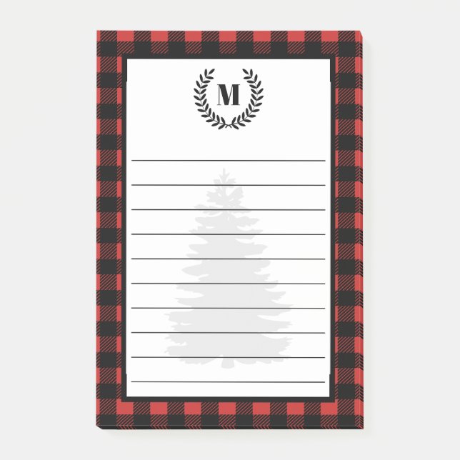 Notas Post-it® Juguete y Laureles Rustic Buffalo Check | Monogram (Anverso)