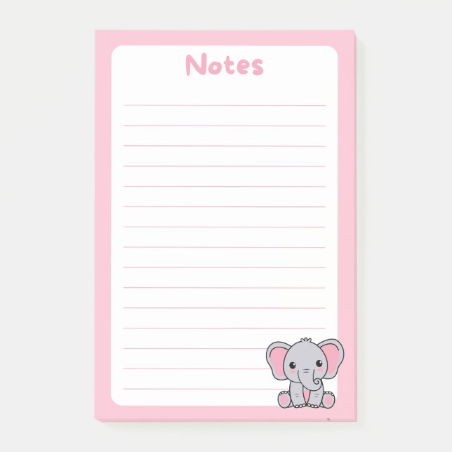 Notas Post-it® Kawaii Baby Elephant Rosa suave (Anverso)