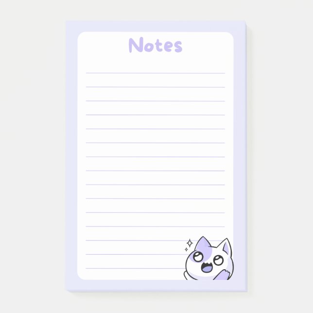 Notas Post-it® Kawaii Chibi Kitty Cat suave morado (Anverso)