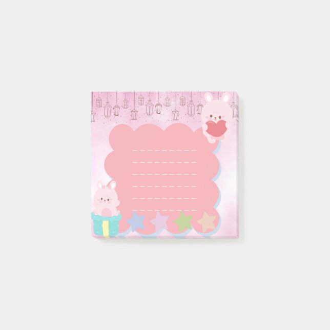 Notas Post-it® Kawaii Cute Oso Púrpura Rosa (Anverso)