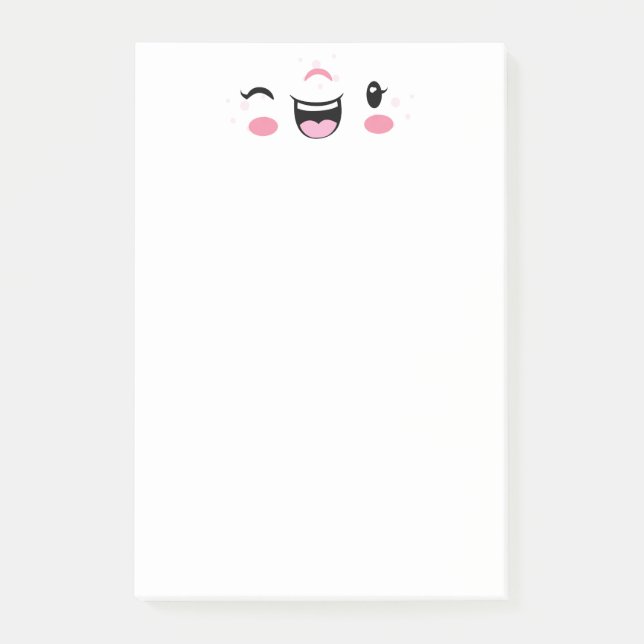 Notas Post-it® Kawaii de guiño rosado hace frente a tarjetas de (Anverso)
