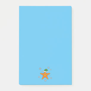 Notas Post-it® Kawaii Navidad Starfish en patrón de búfalo azul