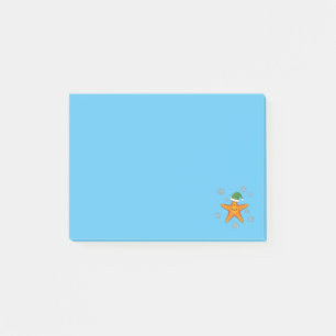 Notas Post-it® Kawaii Navidad Starfish en patrón de búfalo azul