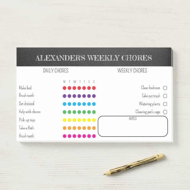 Notas Post-it® Kids Weekly Chores Notes (En escritorio)