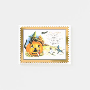 Notas Post-it® Kitty de Halloween sentado en Jack O Lantern